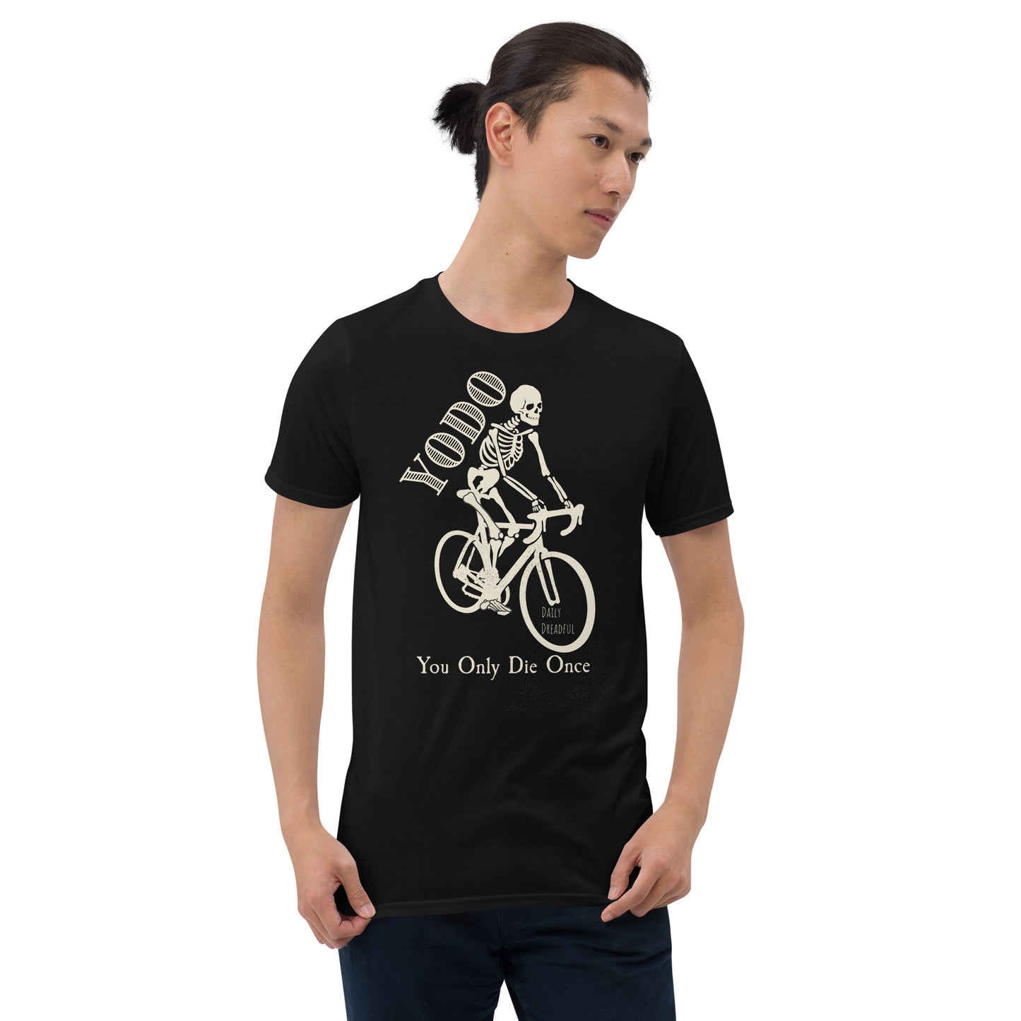 black "YODO" You Only Die Once Short-Sleeve Men's T-shirt from Daily Dreadful