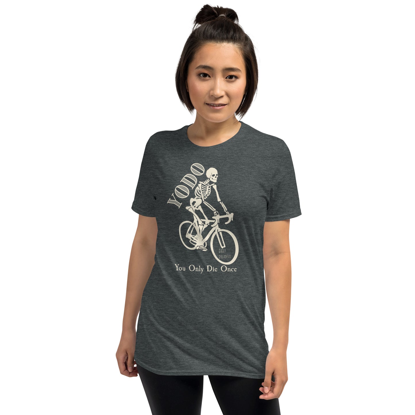 dark heather "YODO" You Only Die Once Unisex Short-Sleeve T-shirt from Daily Dreadful
