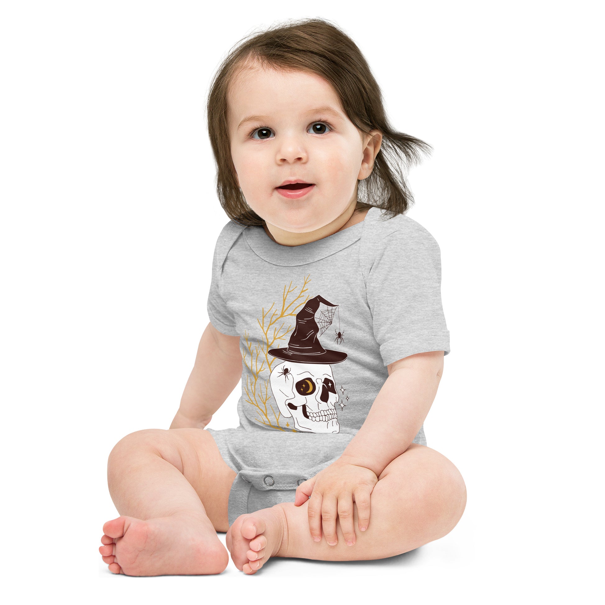 short sleeve baby athletic heather skull one piece