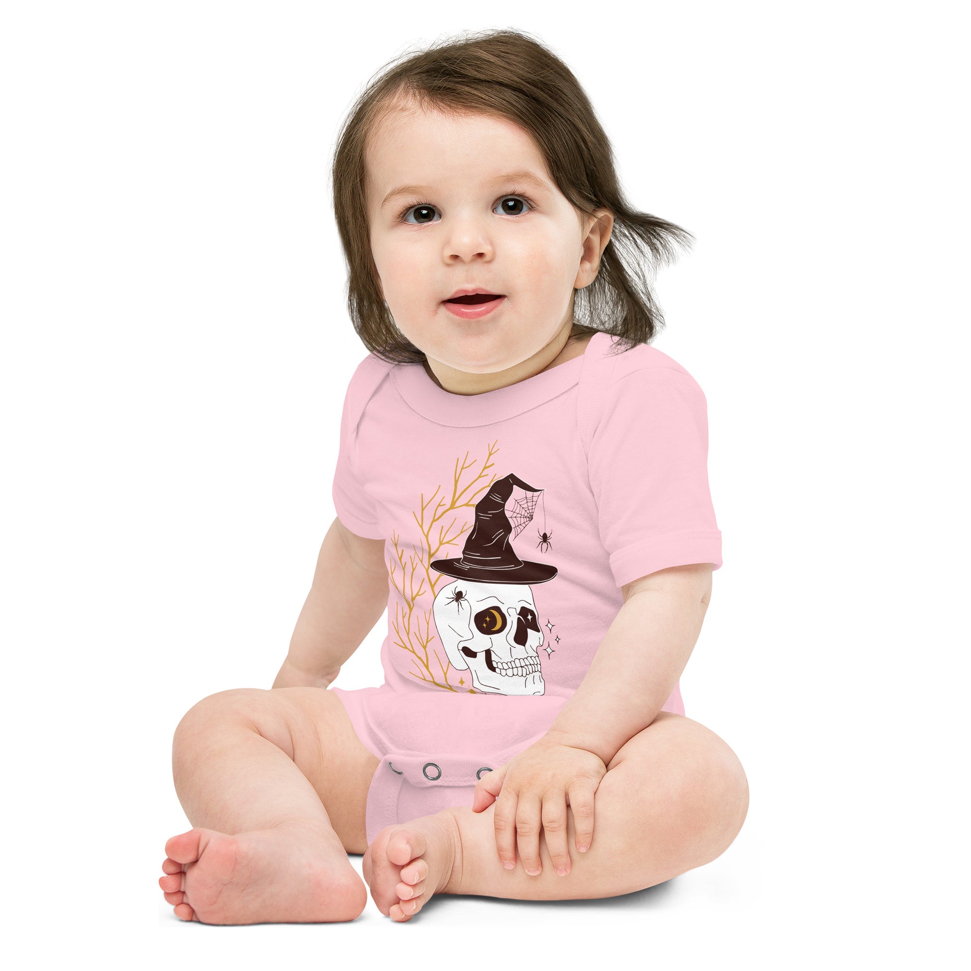 short sleeve baby pink skull one piece