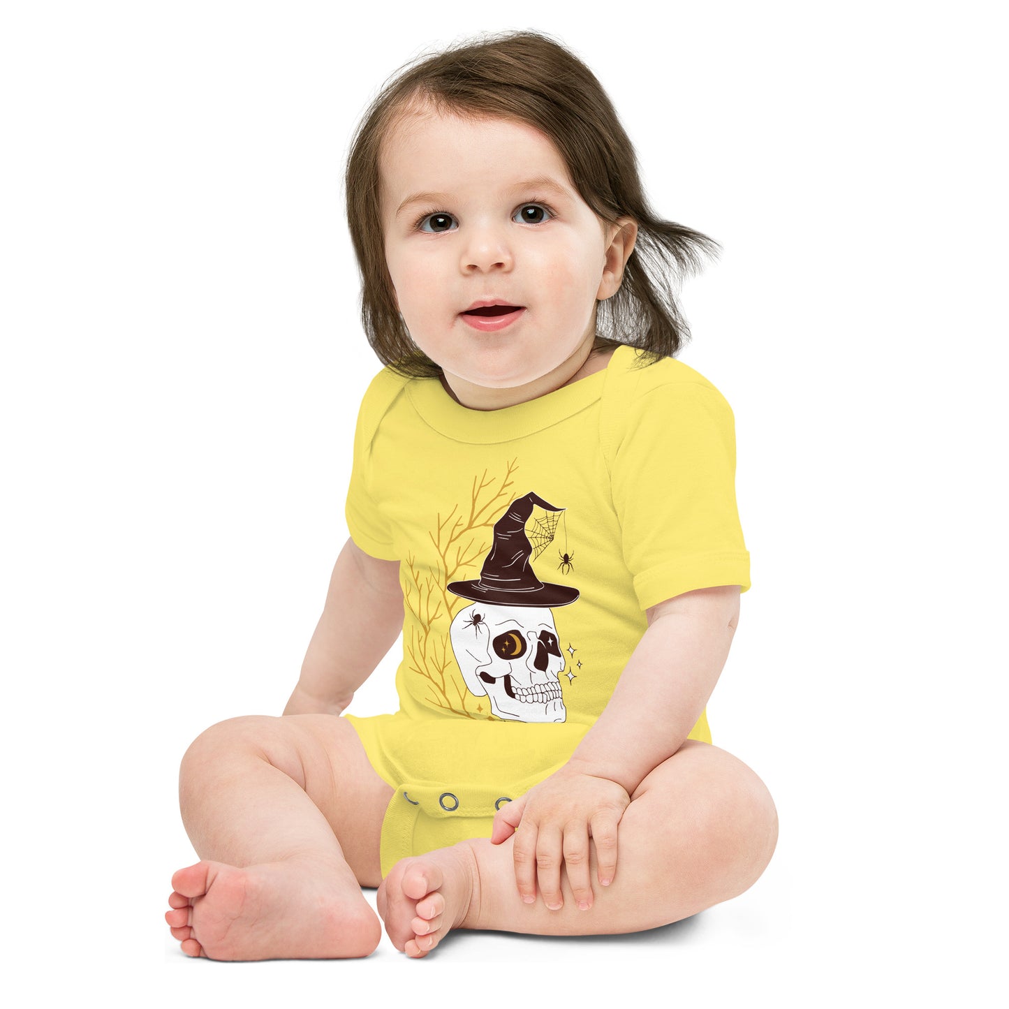 short sleeve baby yellow skull one piece