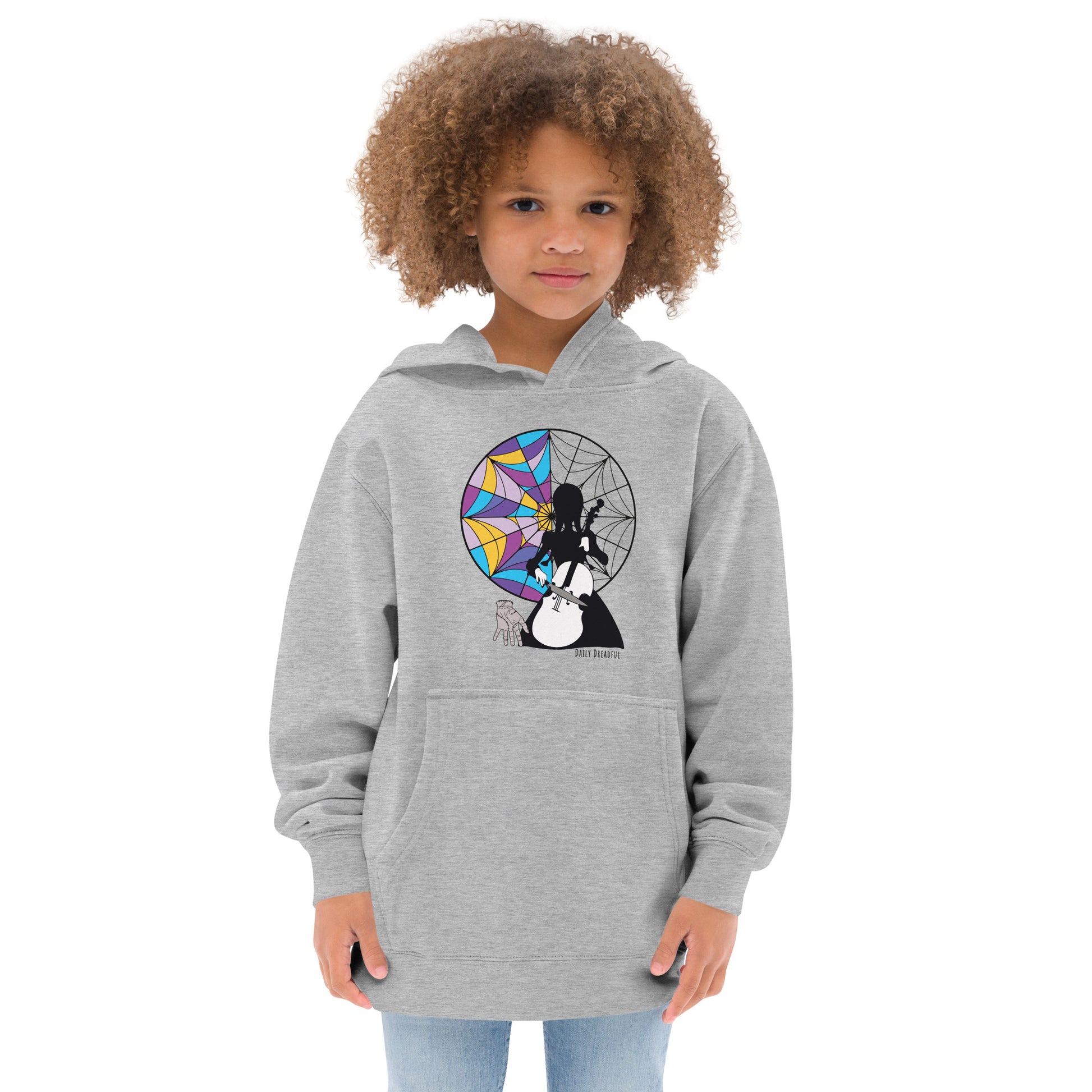 athletic heather "Wednesday Addams Cello" Kids fleece hoodie from Daily Dreadful