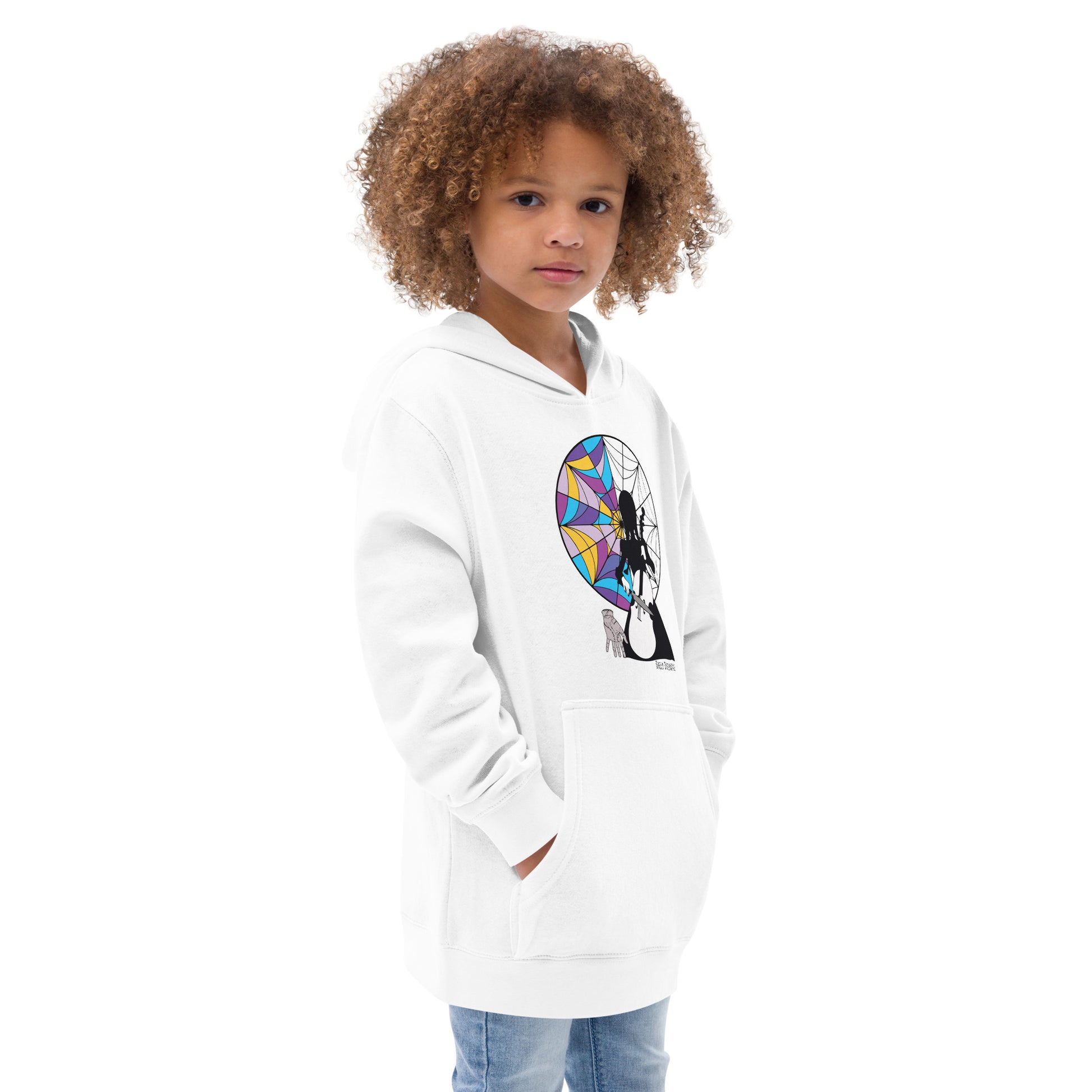 white "Wednesday Addams Cello" Kids fleece hoodie from Daily Dreadful