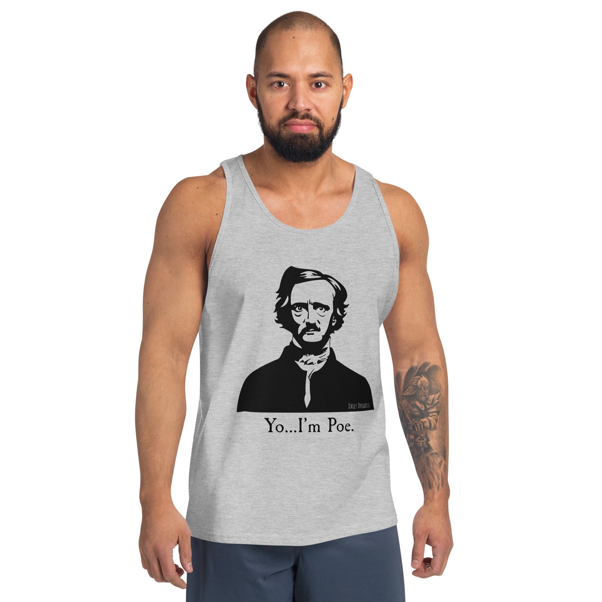 athletic heather "Yo I'm Poe" Men's Tank Top from Daily Dreadful