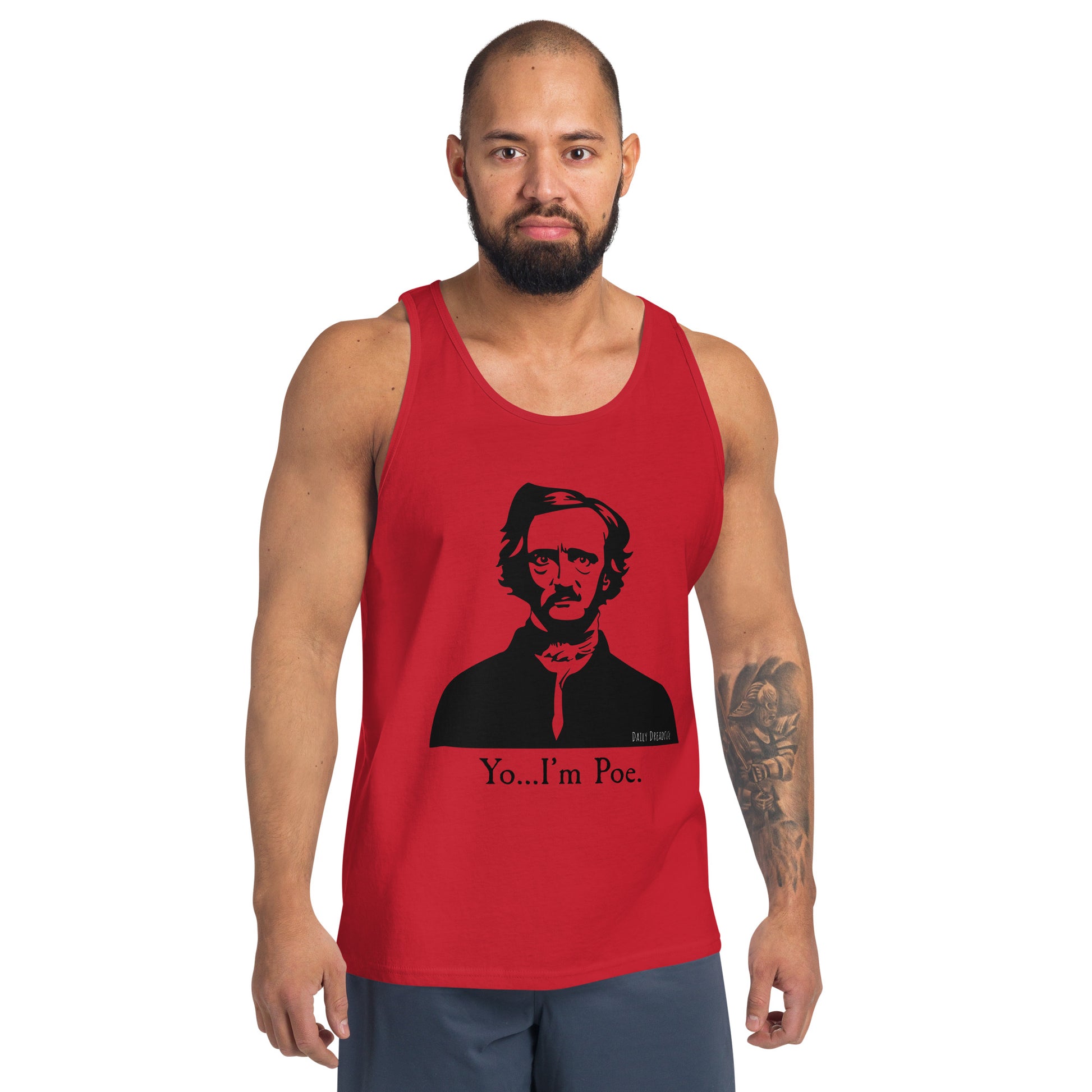 red "Yo I'm Poe" Men's Tank Top from Daily Dreadful