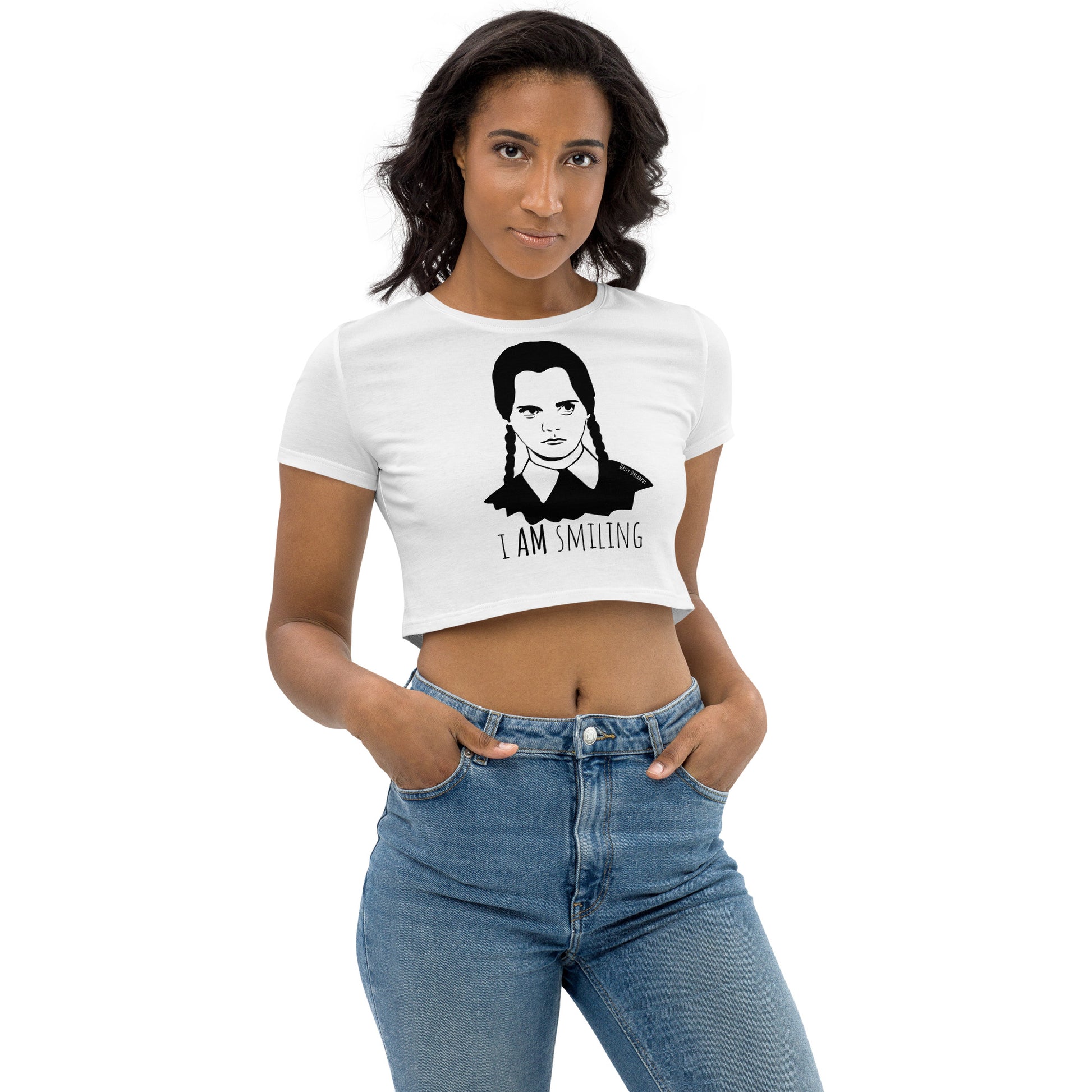 women's wednesday addams white organic crop top, crop tee, crop t-shirt