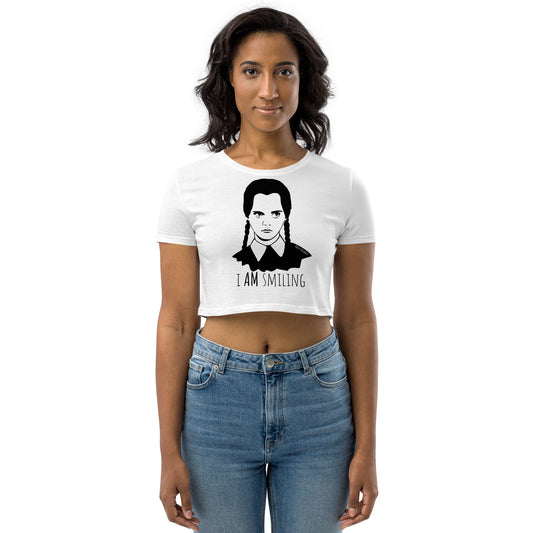 women's wednesday addams white organic crop top, crop tee, crop t-shirt