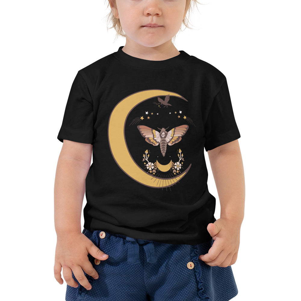 "Moon Moth" Toddler Short Sleeve tee, black shirt, 
