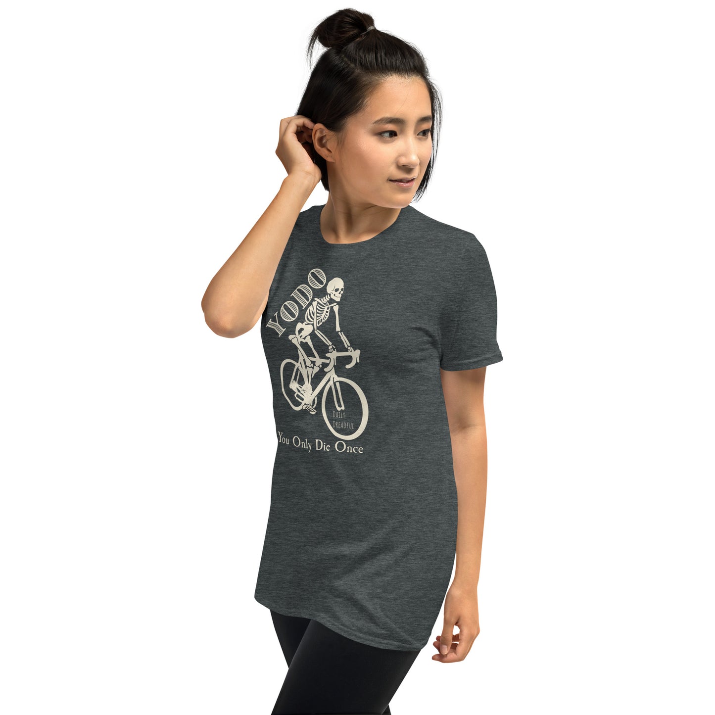 dark heather "YODO" You Only Die Once Unisex Short-Sleeve T-shirt from Daily Dreadful