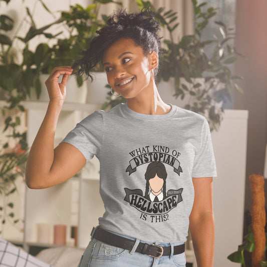 grey "Hellscape Wednesday" short-sleeve Unisex T-Shirt from Daily Dreadful