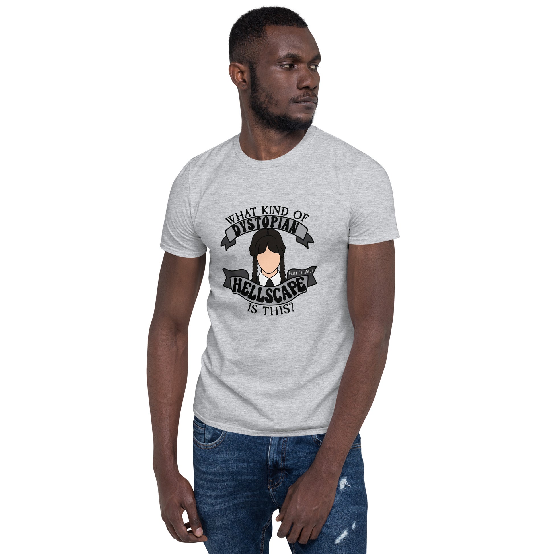 sport grey "Hellscape Wednesday" short-sleeve Unisex T-Shirt from Daily Dreadful