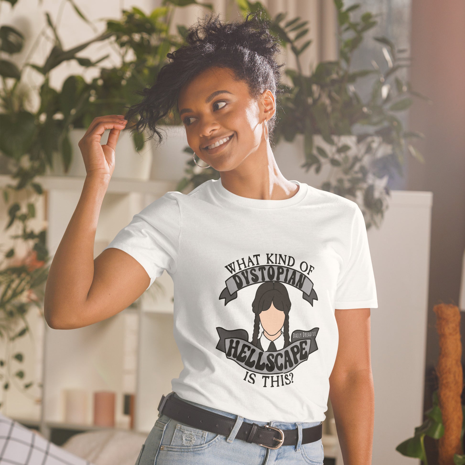 white "Hellscape Wednesday" short-sleeve Unisex T-Shirt from Daily Dreadful