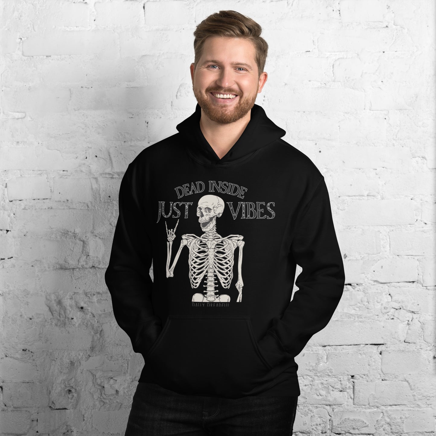 black unisex hoodie just vibes skeleton