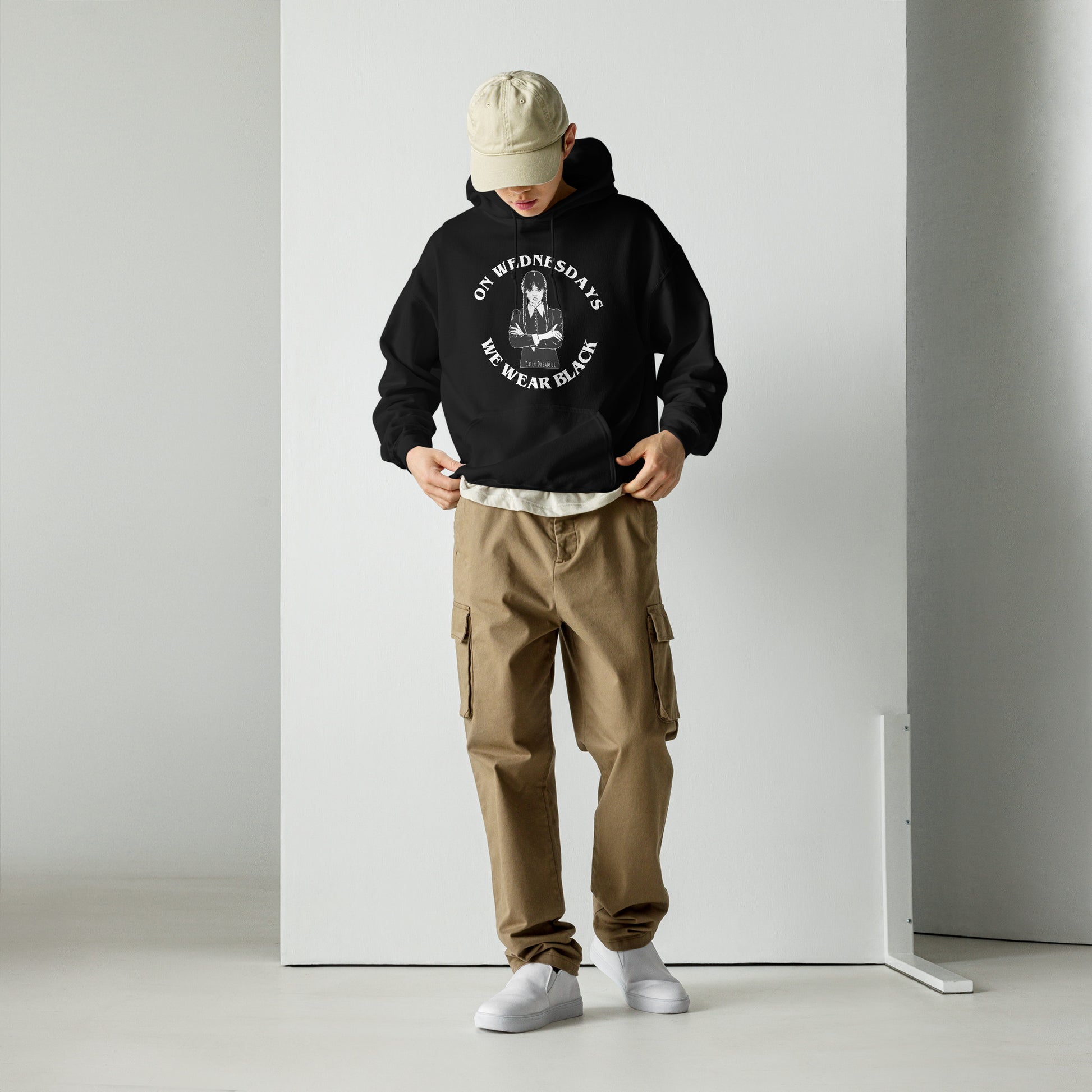 black hoodie with Wednesday's we wear black