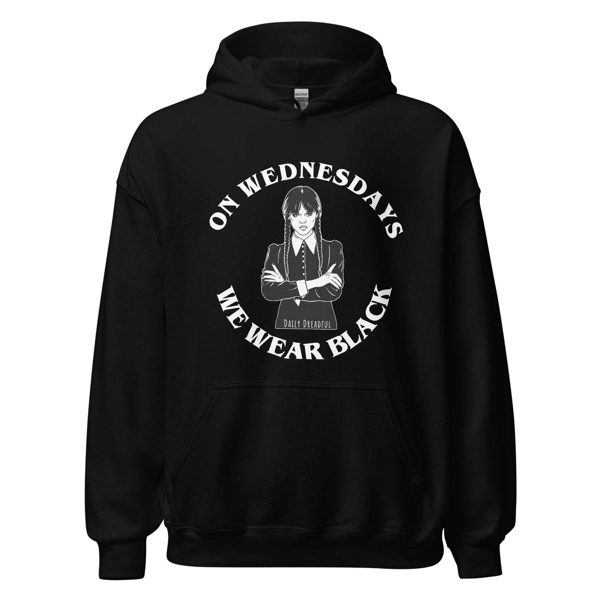 black hoodie with Wednesday's we wear black