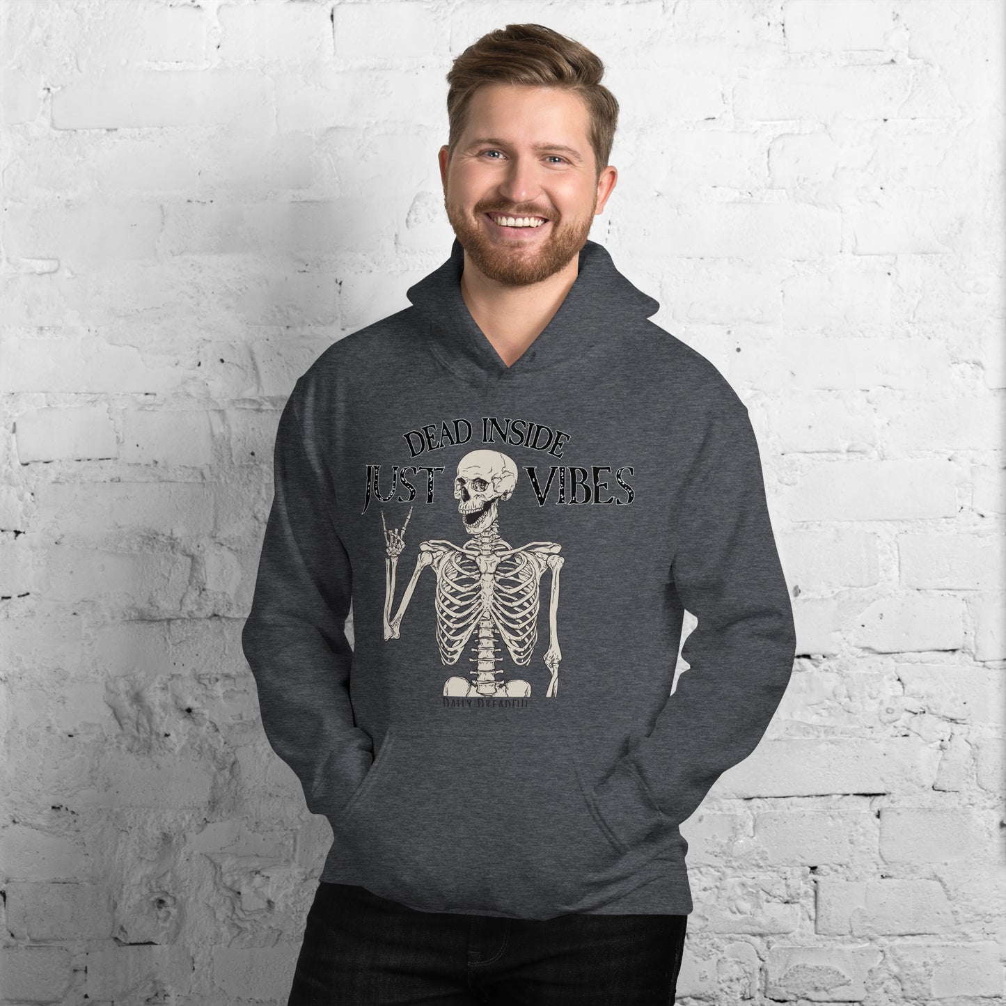 dark heather unisex hoodie just vibes skeleton