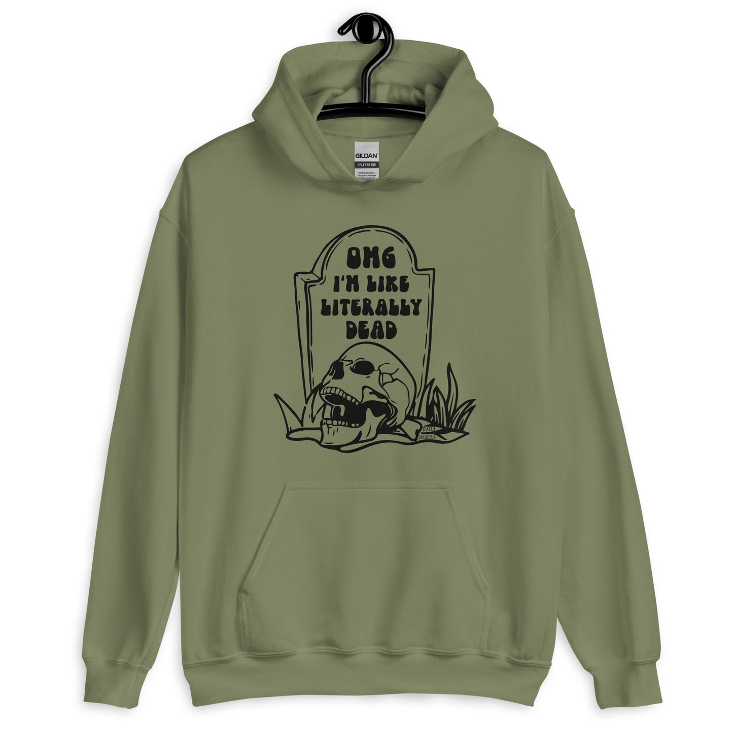military green "OMG Dead" Unisex Hoodie from Daily Dreadful