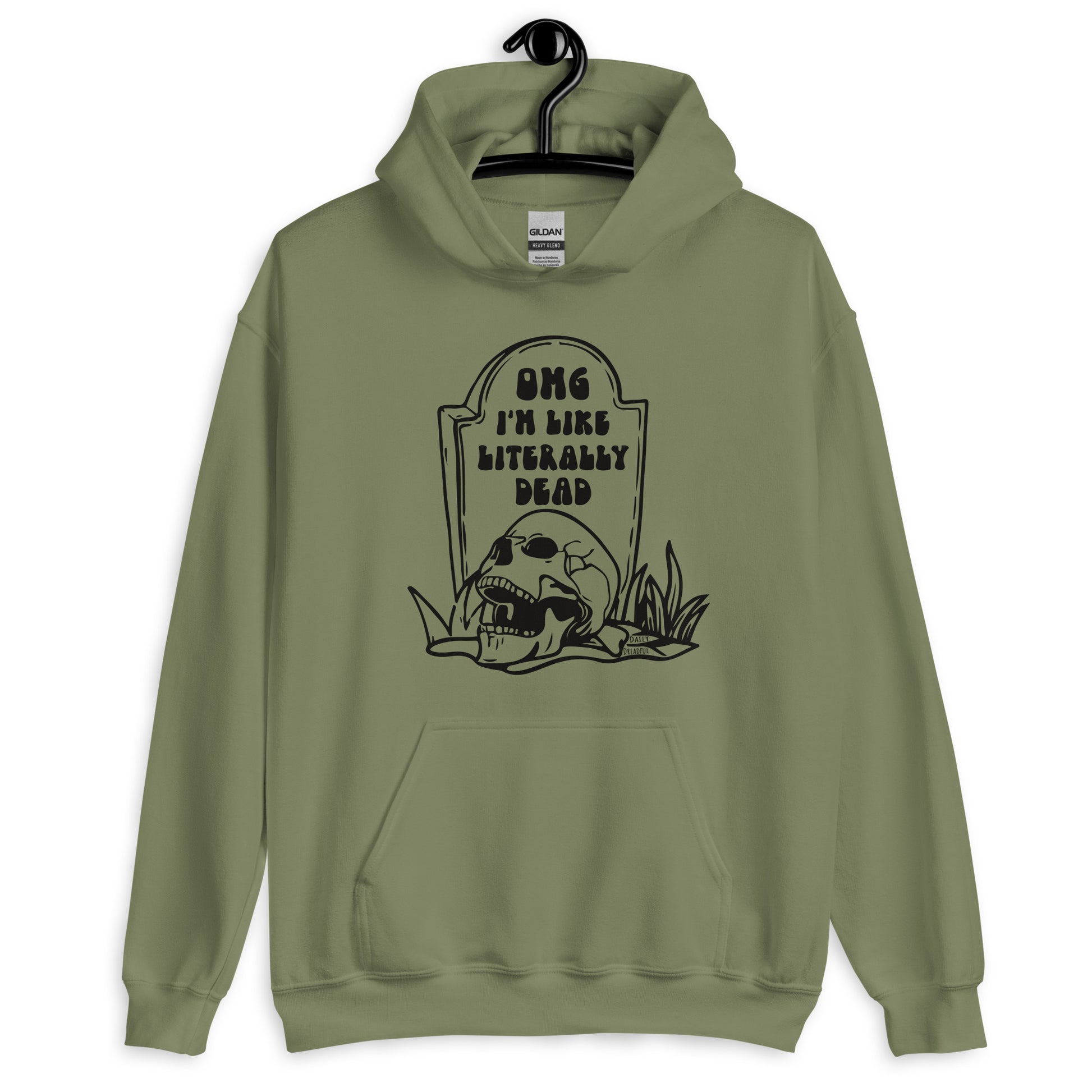 military green "OMG Dead" Unisex Hoodie from Daily Dreadful