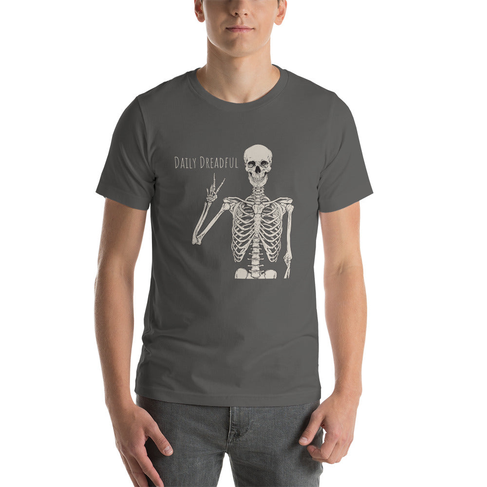 asphalt grey "Peace Out, Skelly" unisex T-shirt from Daily Dreadful
