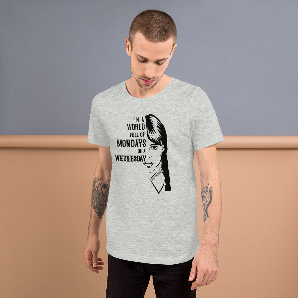 athletic heather "Wednesday Addams Monday" t-shirt from Daily Dreadful