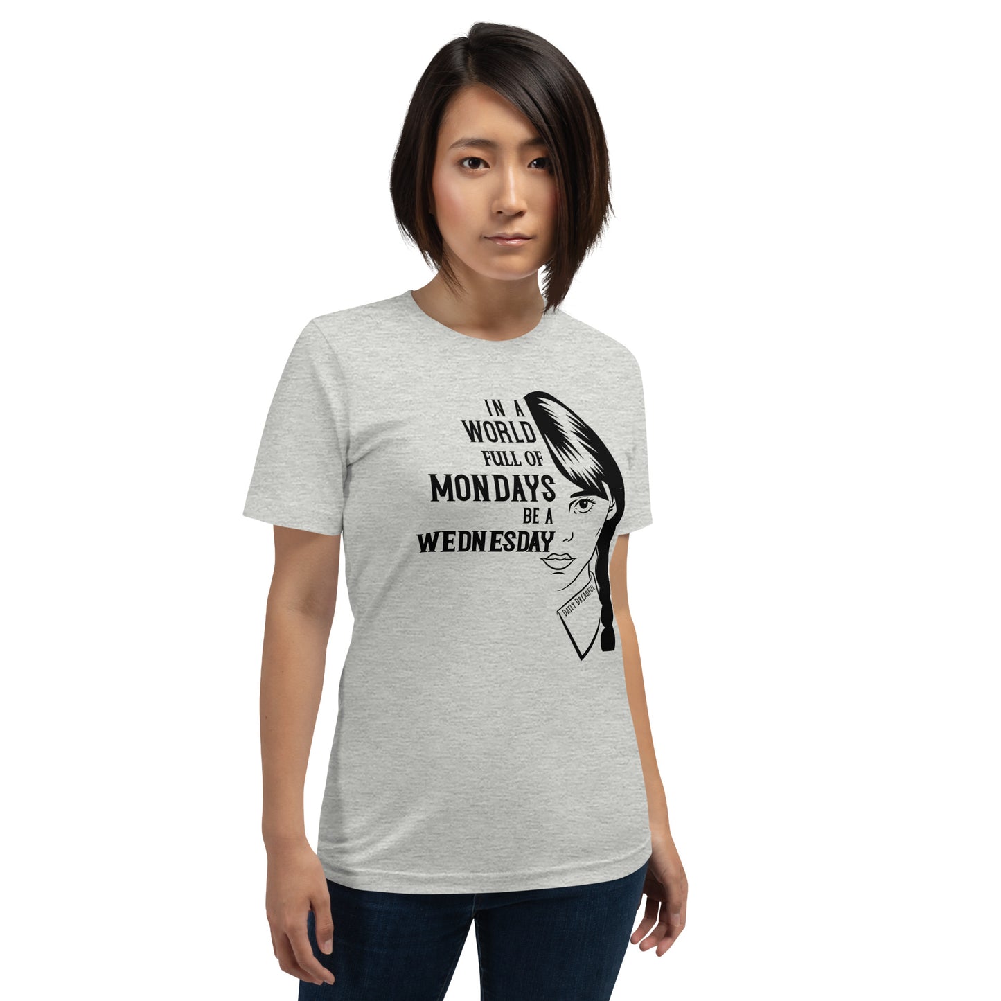 athletic heather "Wednesday Addams Monday" t-shirt from Daily Dreadful