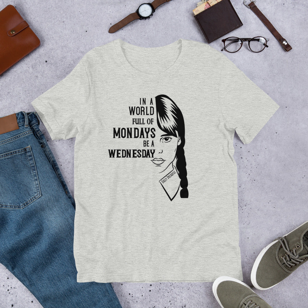 athletic heather "Wednesday Addams Monday" t-shirt from Daily Dreadful