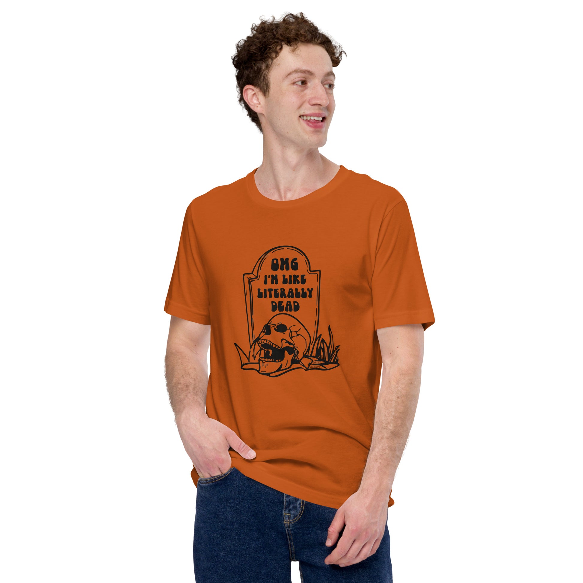 autumn colored "OMG Dead" t-shirt, tee, tee shirt from Daily Dreadful