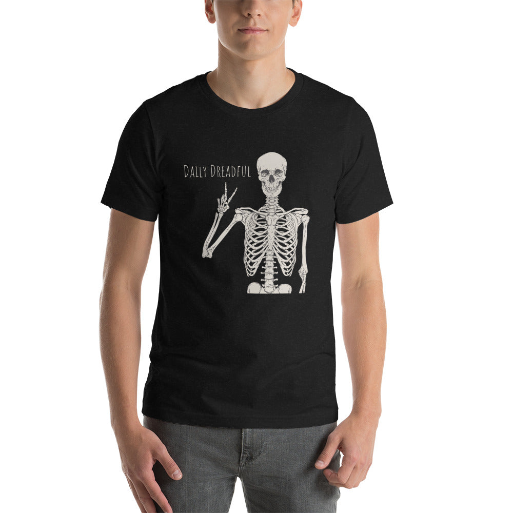 black "Peace Out, Skelly" unisex T-shirt from Daily Dreadful