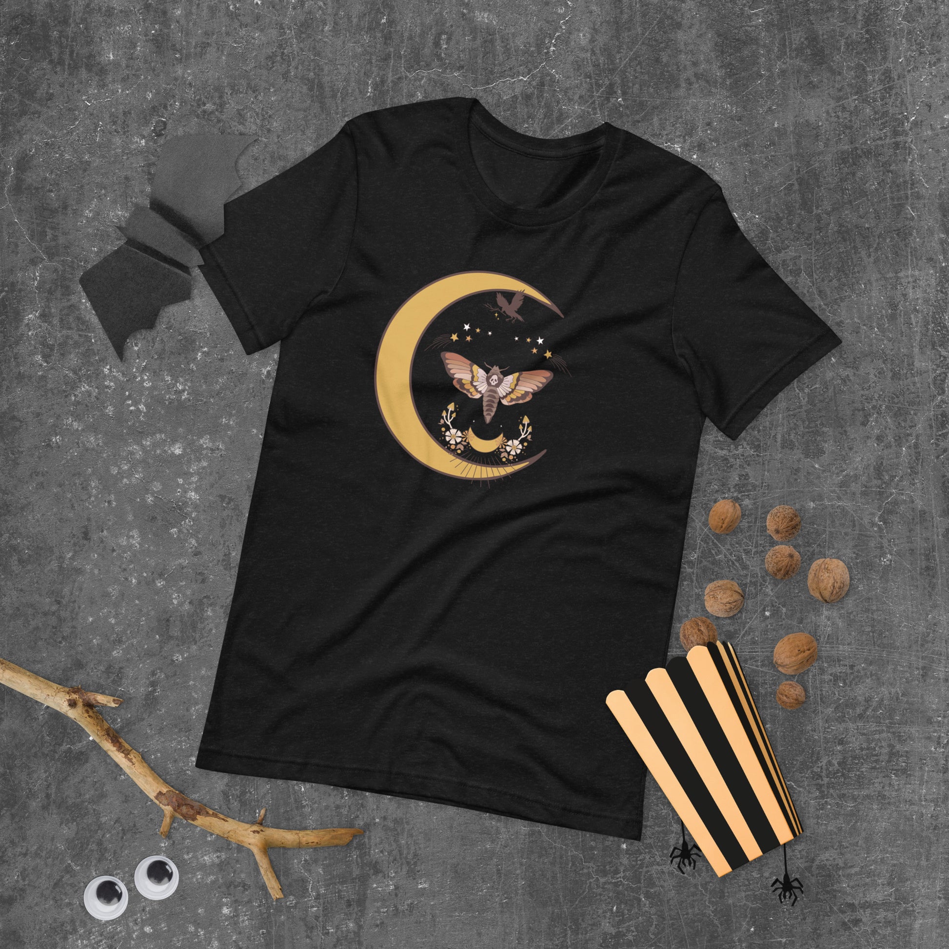 "Moon Moth" Unisex t-shirt, black heather