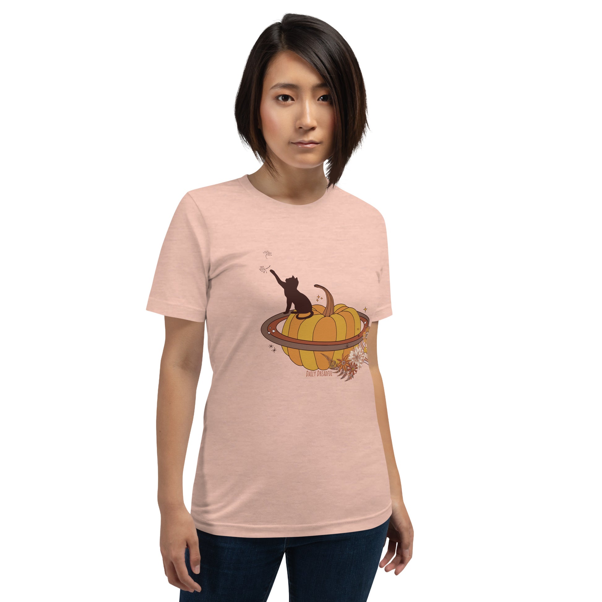 heather prism peach "spooky fall kitty" t-shirt for women from Daily Dreadful