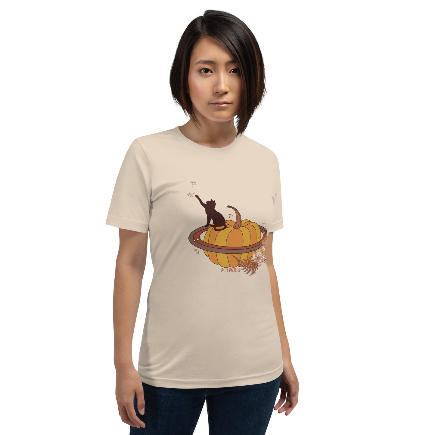 soft cream "spooky fall kitty" t-shirt for women from Daily Dreadful