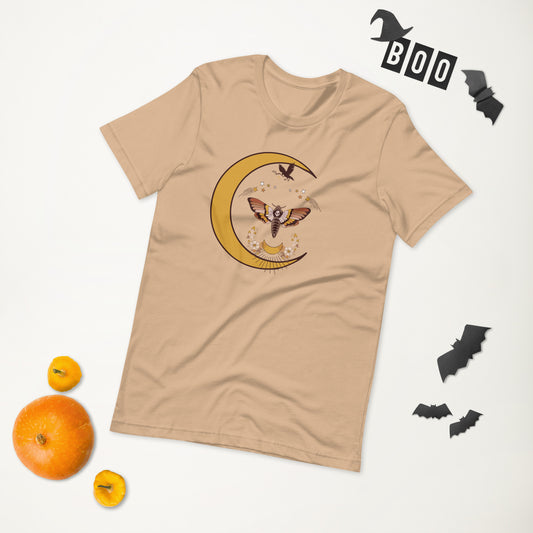 "Moon Moth" Unisex t-shirt, tan color