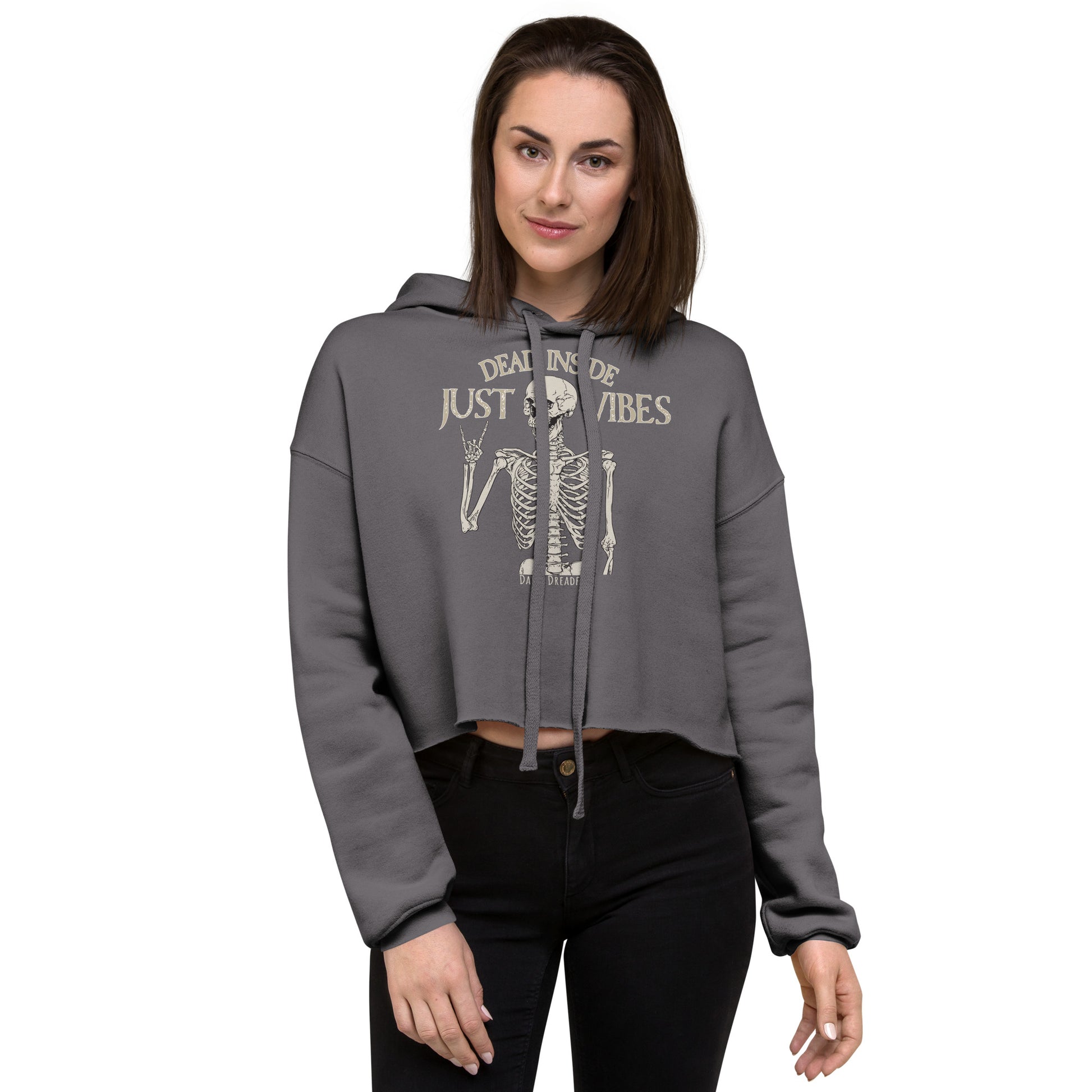 grey cropped hoodie just vibes skeleton