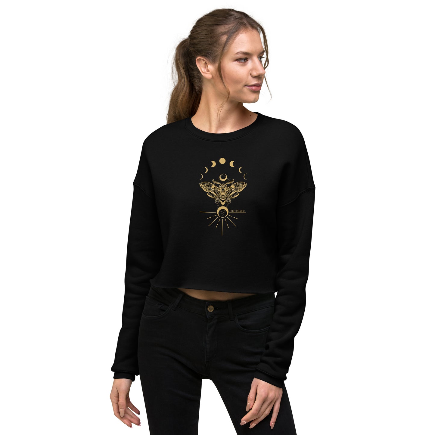 black "mystic moth" crop sweatshirt, daily dreadful sweats