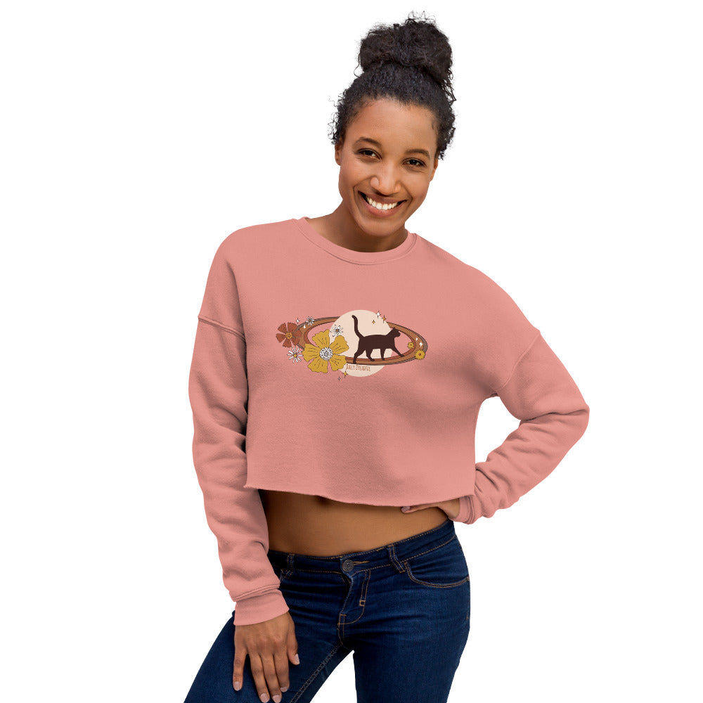 mauve colored "Space Kitty" crop sweatshirt from Daily Dreadful
