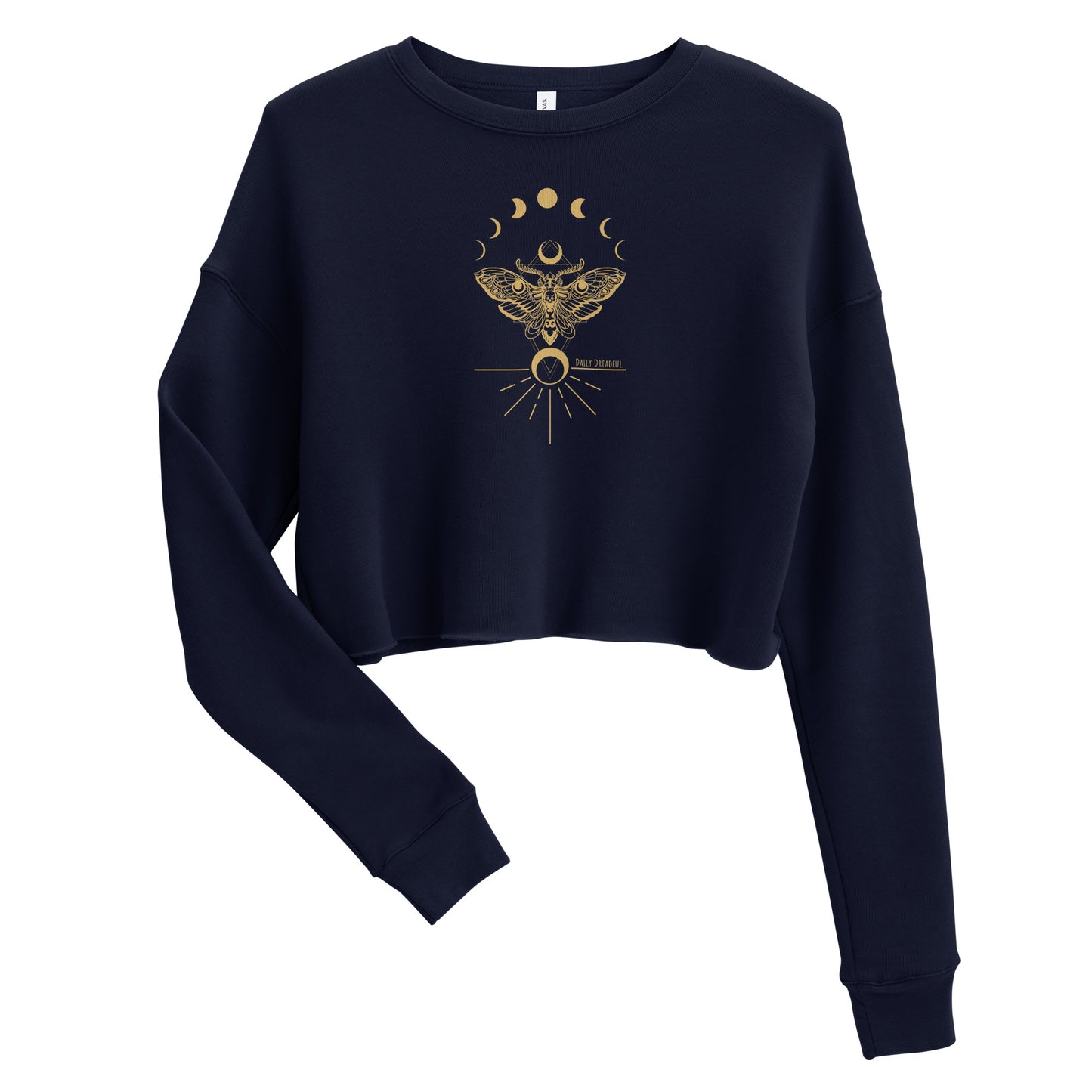 navy "mystic moth" crop sweatshirt, daily dreadful sweats