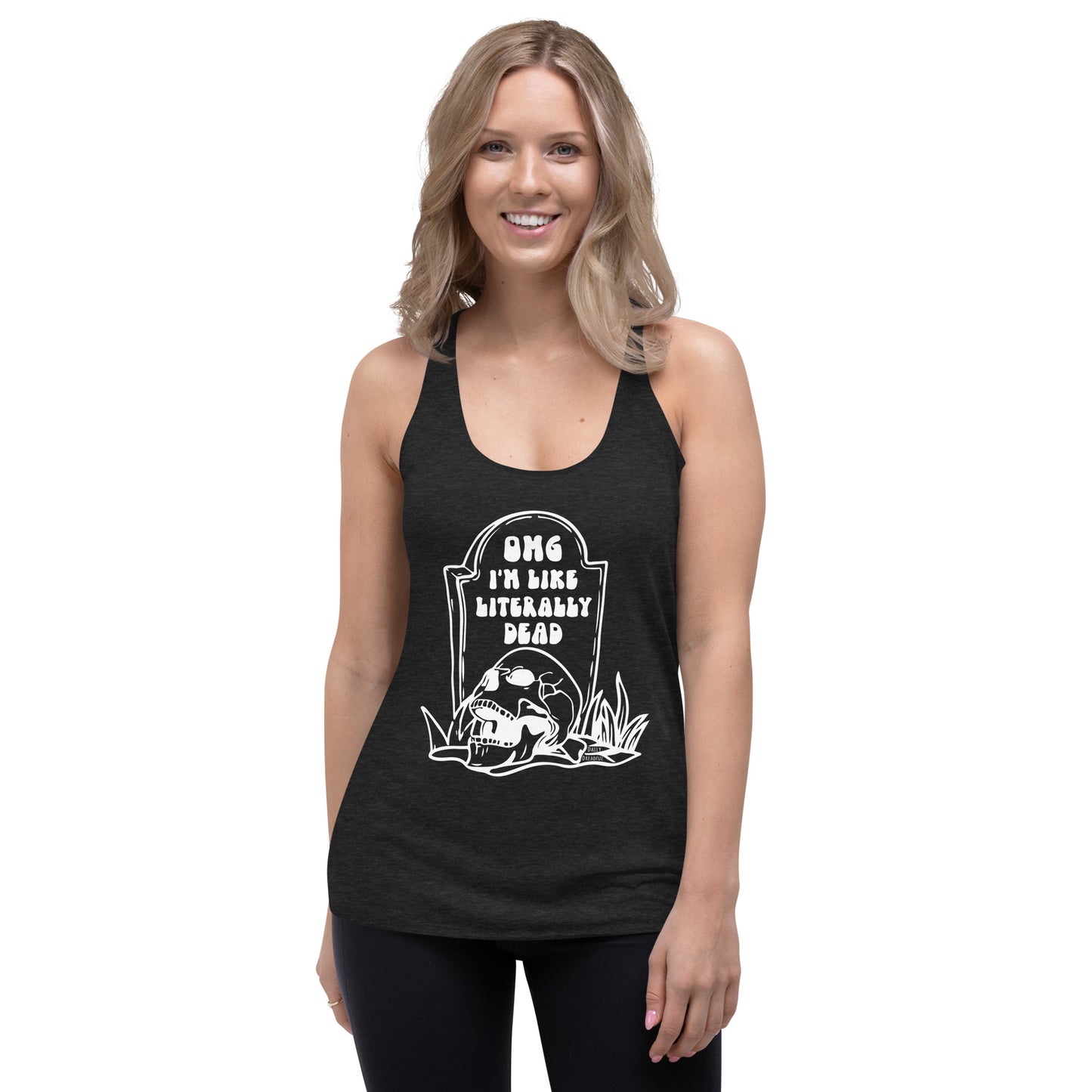 charcoal black "OMG Dead" Women's Racerback Tank