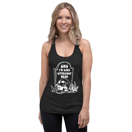 charcoal black "OMG Dead" Women's Racerback Tank