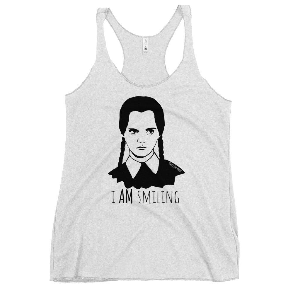 Heather White "I Am Smiling" Wednesday Addams Racerback Tank Top from Daily Dreadful