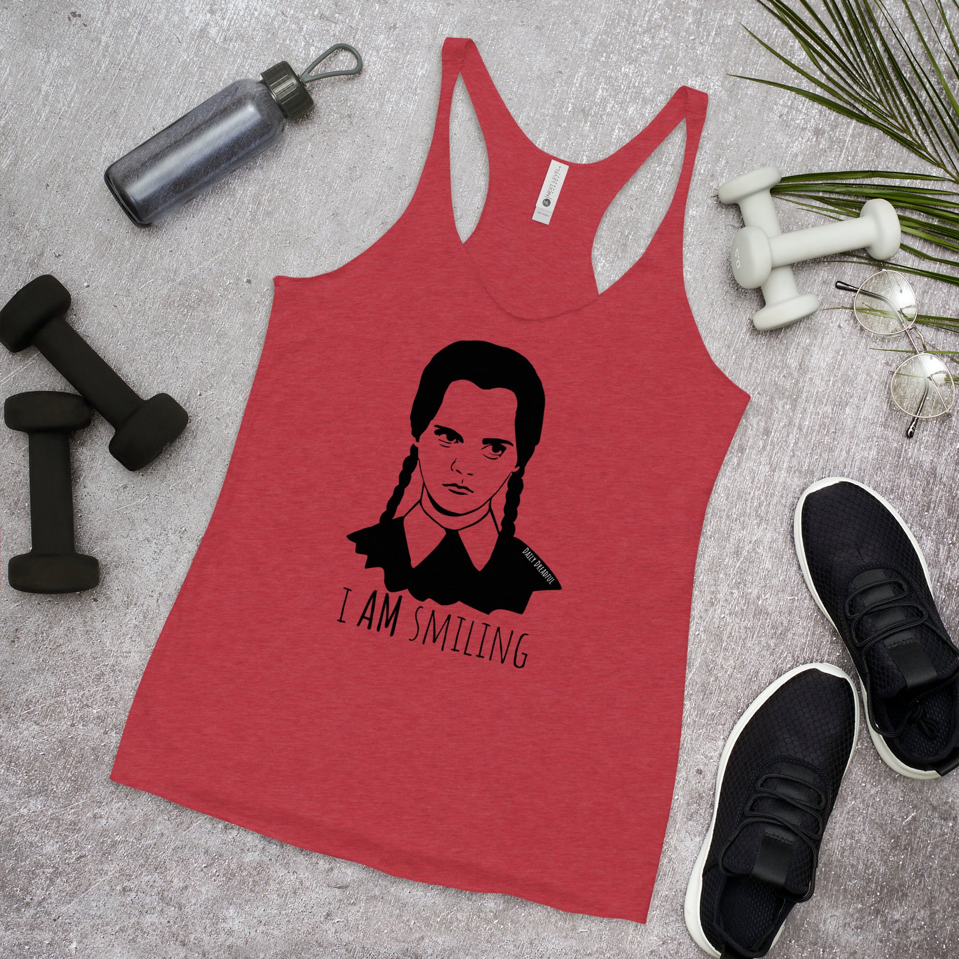 Vintage Red "I Am Smiling" Wednesday Addams Racerback Tank Top from Daily Dreadful
