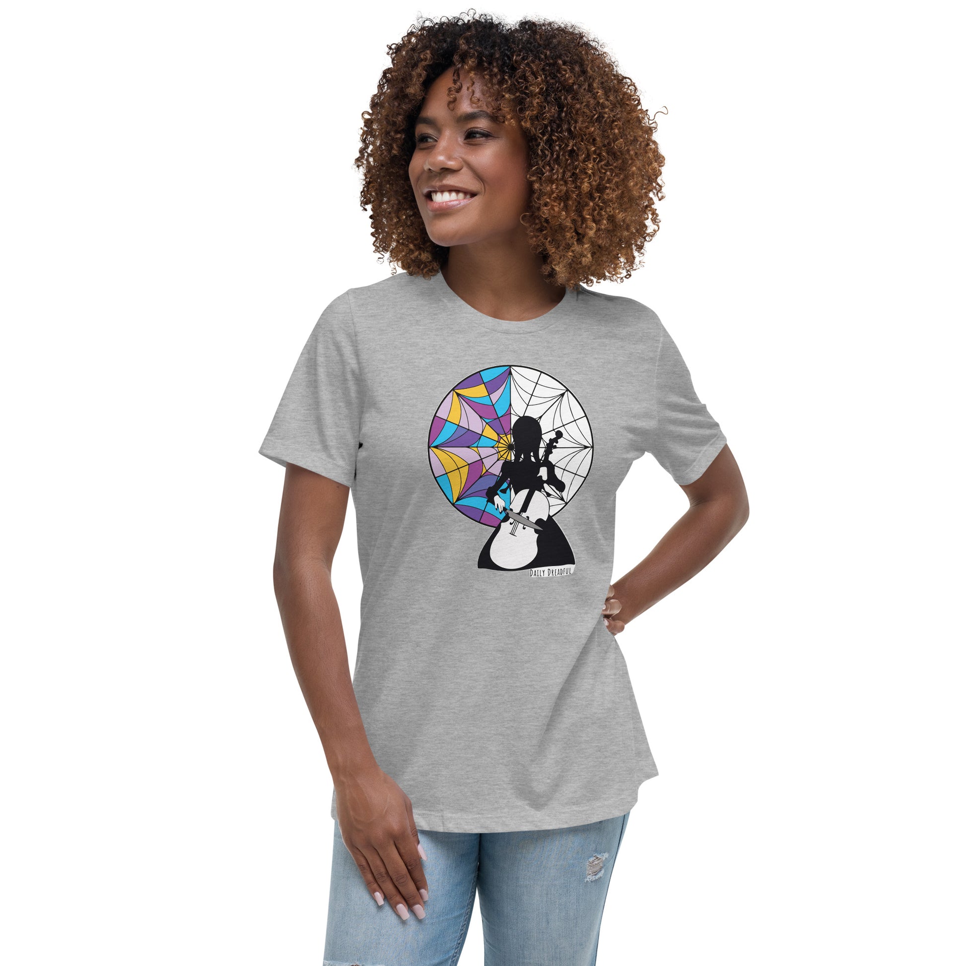 athletic heather "Wednesday Addams" Cello Relaxed T-Shirt from Daily Dreadful