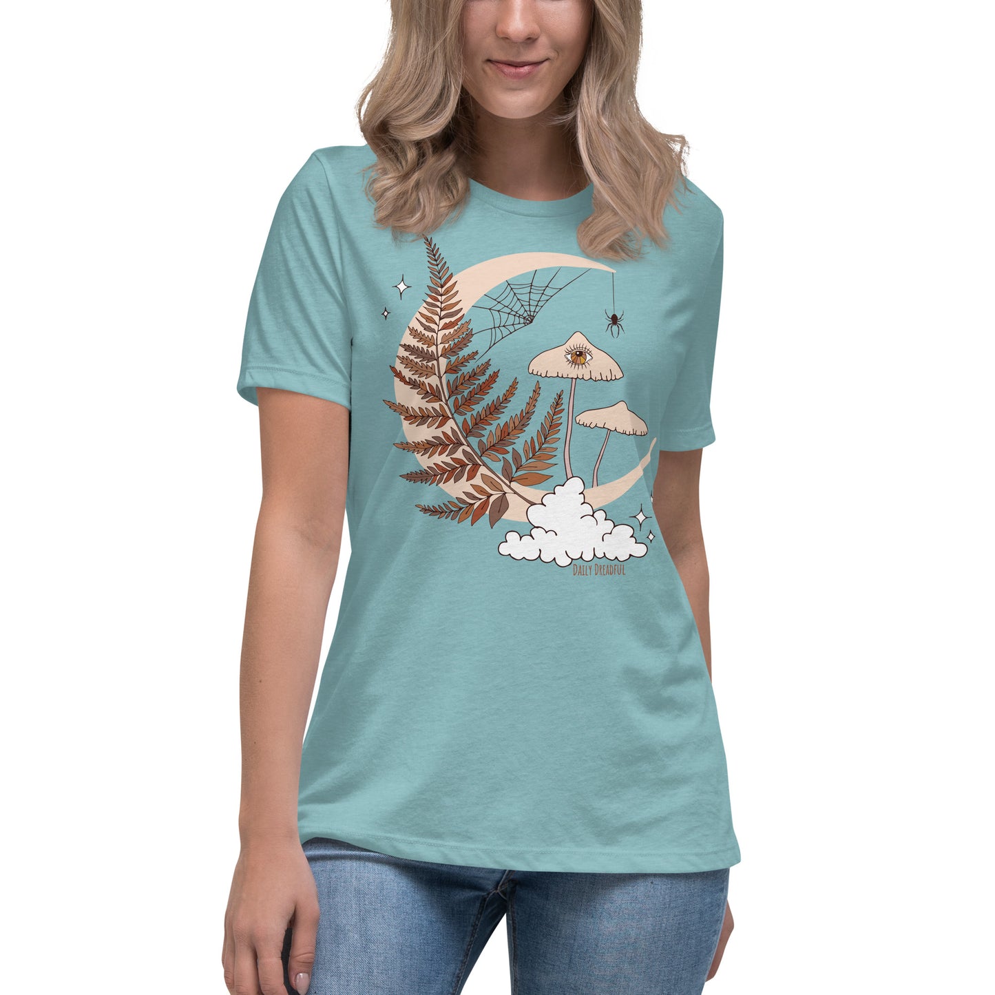 "Magic Mushroom" relaxed t-shirt, heather blue lagoon colored tee