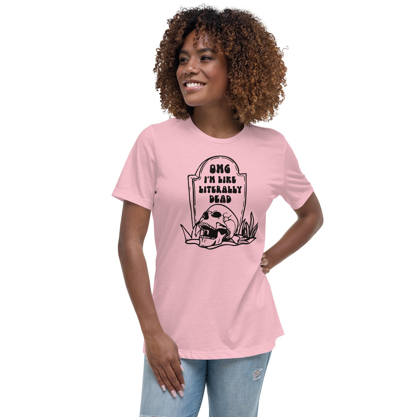 pink "OMG Dead" women's relaxed t-shirt, women's tee from daily dreadful