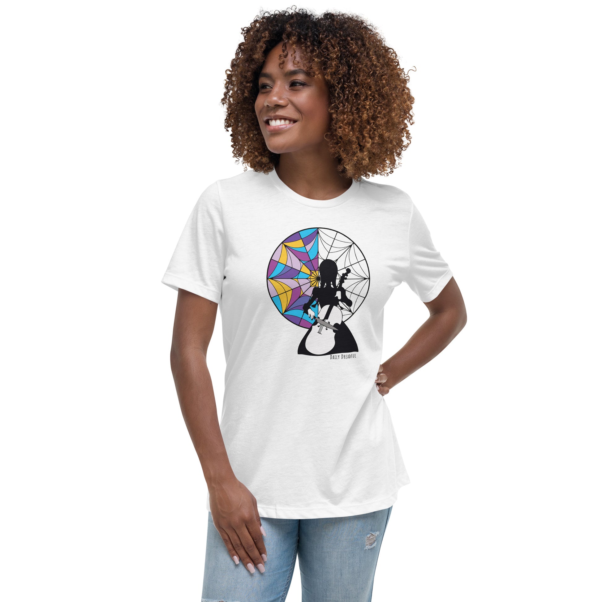 white "Wednesday Addams" Cello Relaxed T-Shirt from Daily Dreadful