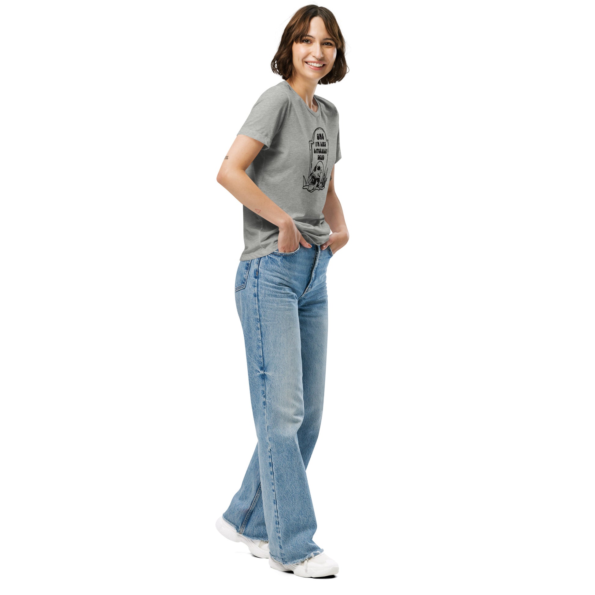 athletic grey "OMG Dead" Women's relaxed tri-blend t-shirt from Daily Dreadful