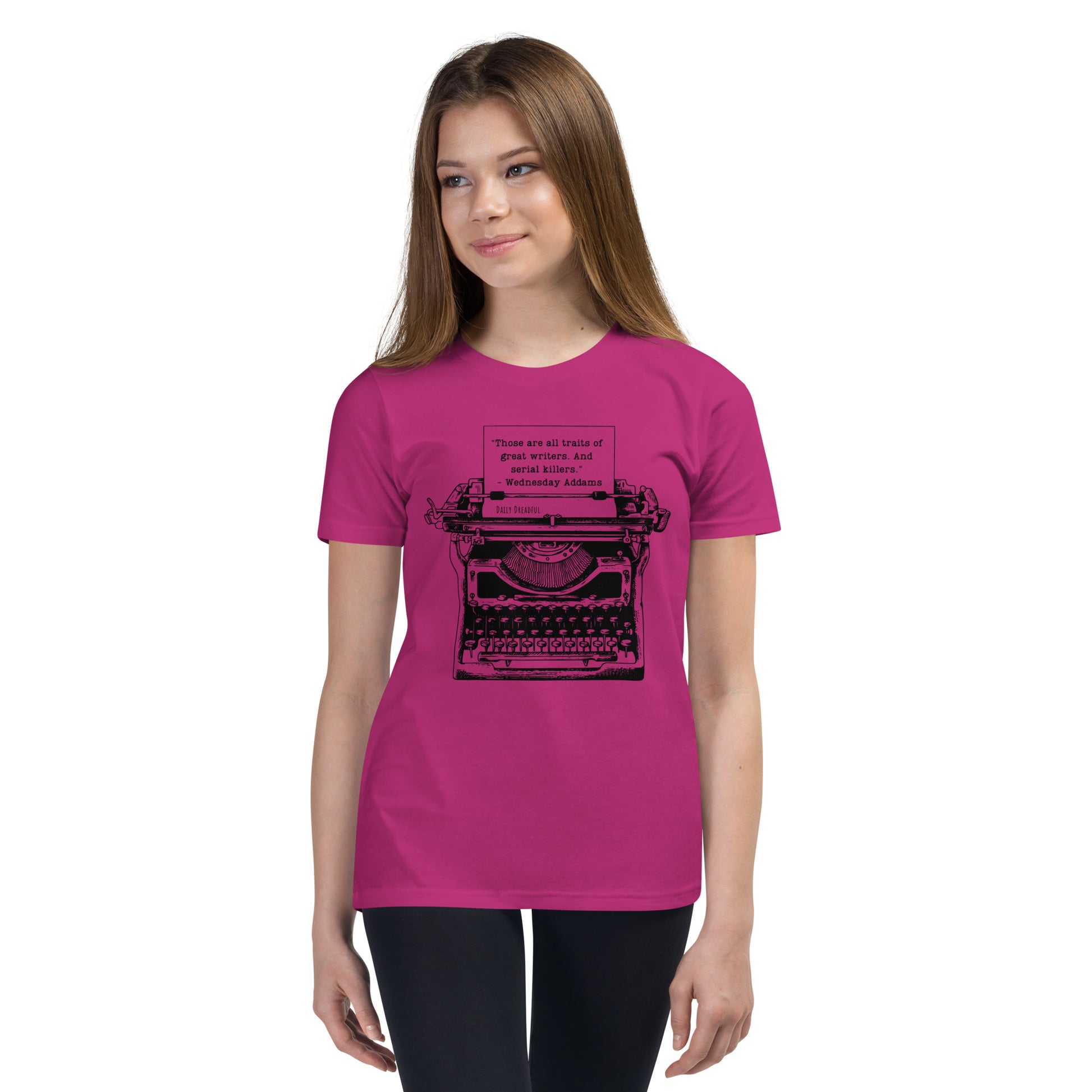 berry "Wednesday Addams Typewriter" Youth Short Sleeve T-Shirt from Daily Dreadful