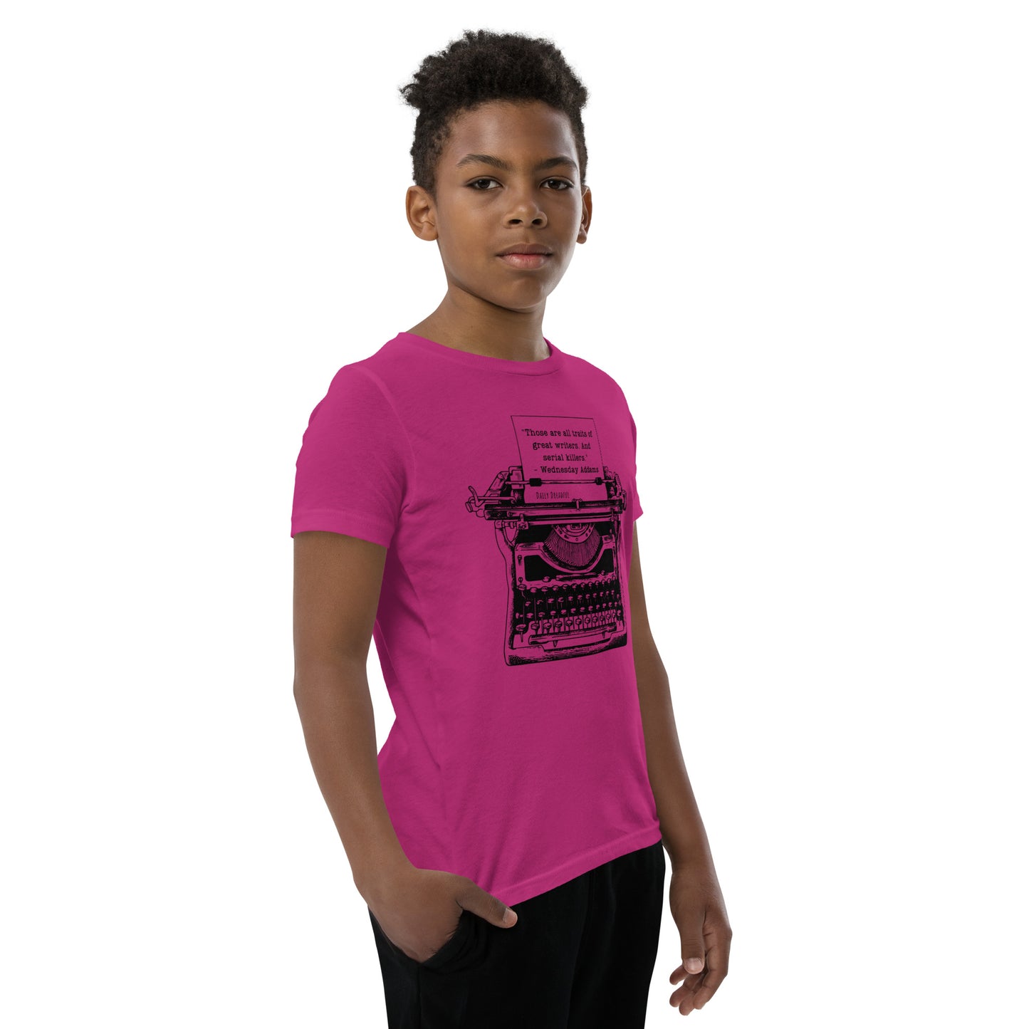 berry "Wednesday Addams Typewriter" Youth Short Sleeve T-Shirt from Daily Dreadful