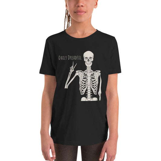 black "Peace Out, Skelly" youth t-shirt from Daily Dreadful