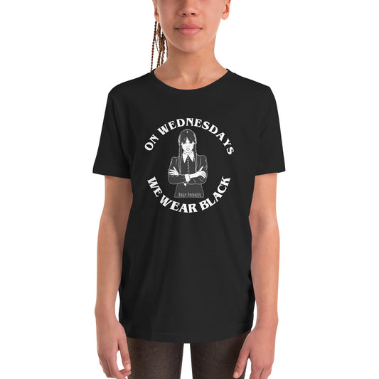 black short sleeve shirt with Wednesday's we wear black