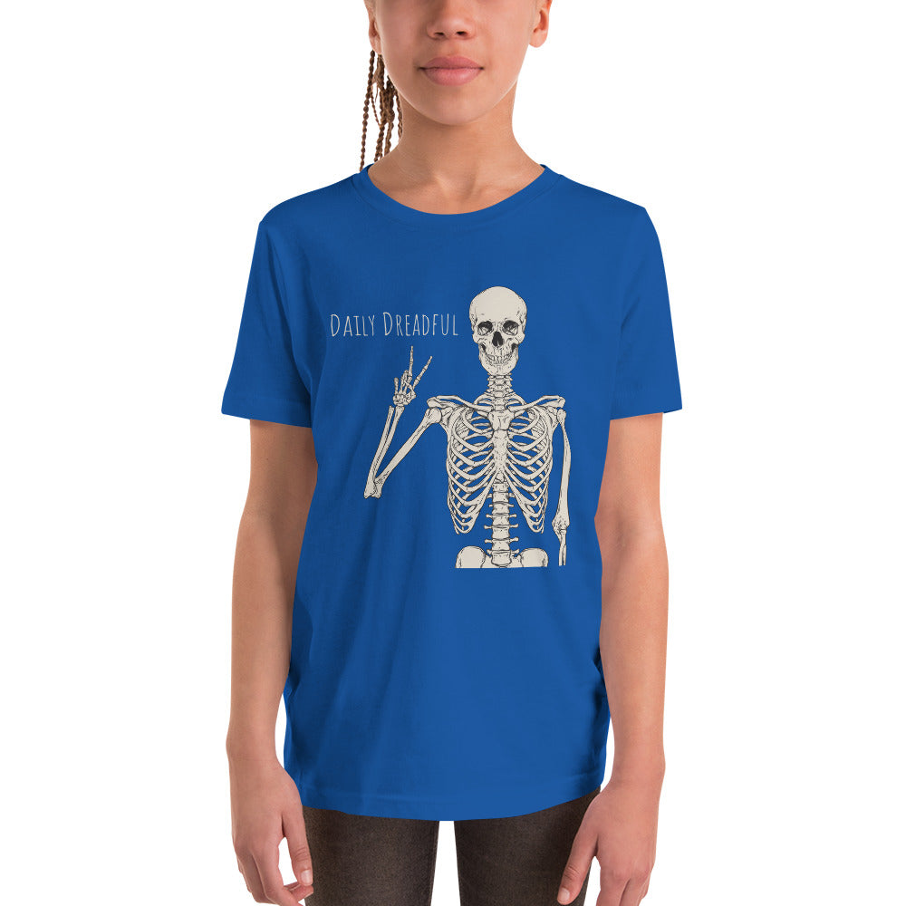 true royal "Peace Out, Skelly" youth t-shirt from Daily Dreadful